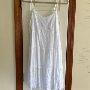 White Polka Dot and Flower Embroidered Dress